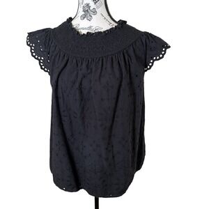 loft tops women size M Black floral short sleeve round neck casual